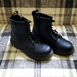 Girls Black Leather Doc Marten Boots